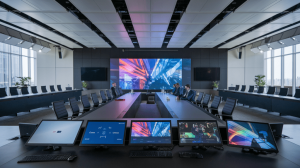 Professional AV system integrator installing boardroom setup in India